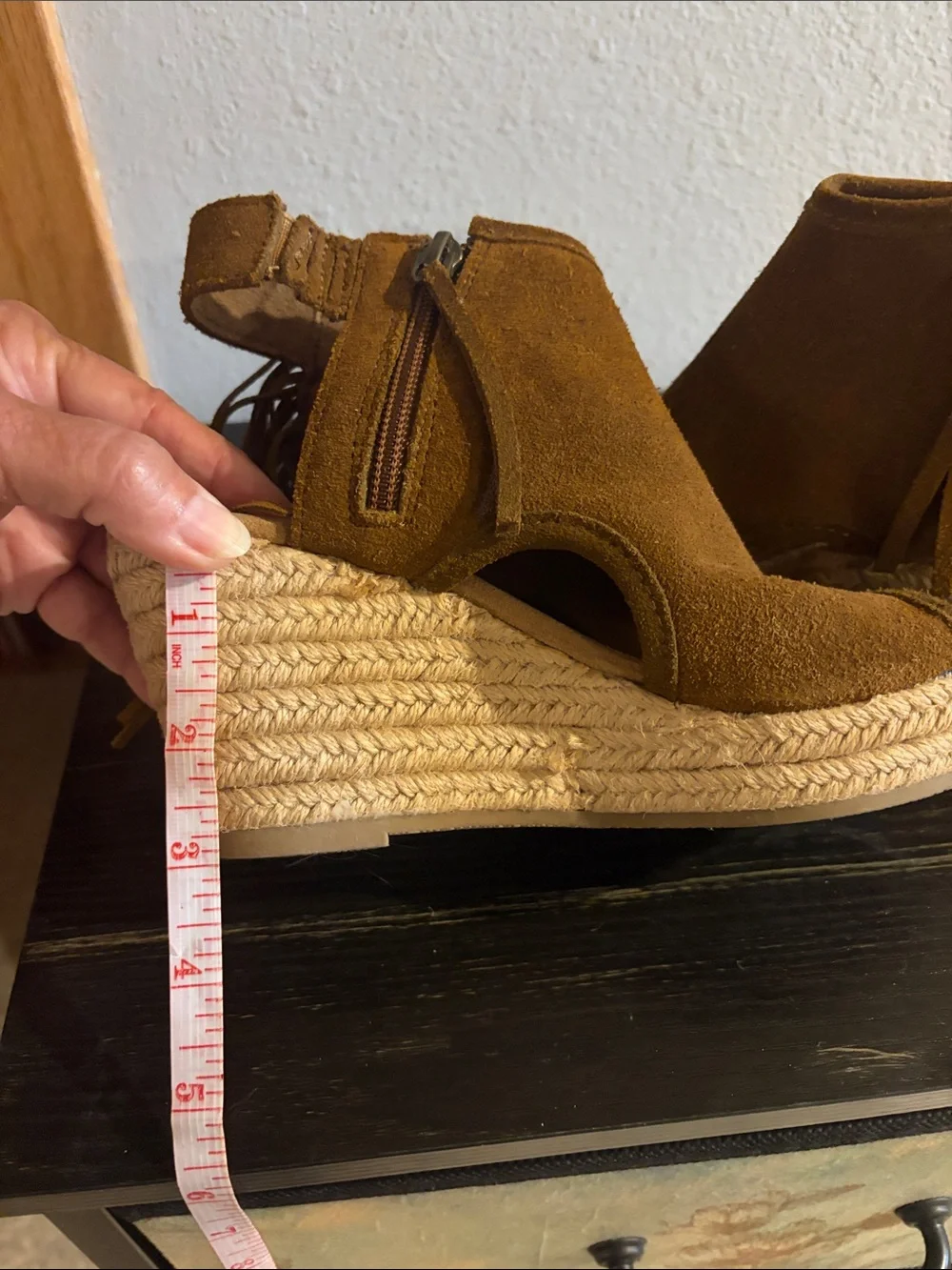 Minnetonka Brown Suede Open-Toe Espadrille Wedge Booties